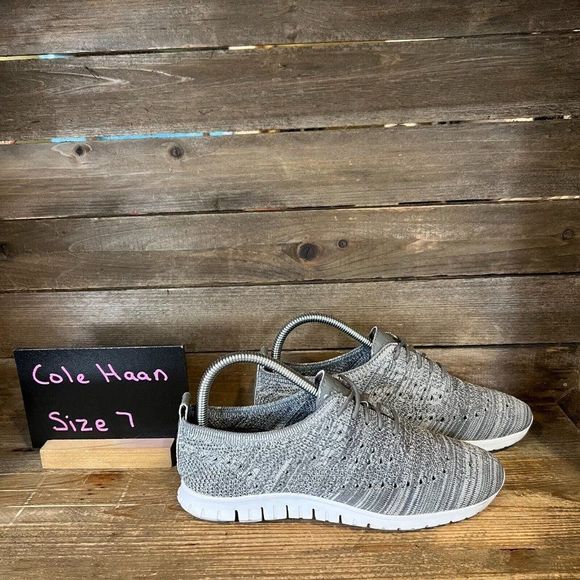 Womens Cole Haan Zerogrand Heather Gray Wingtip Knit Shoes Sneakers Size 7 B GUC - Picture 1 of 6